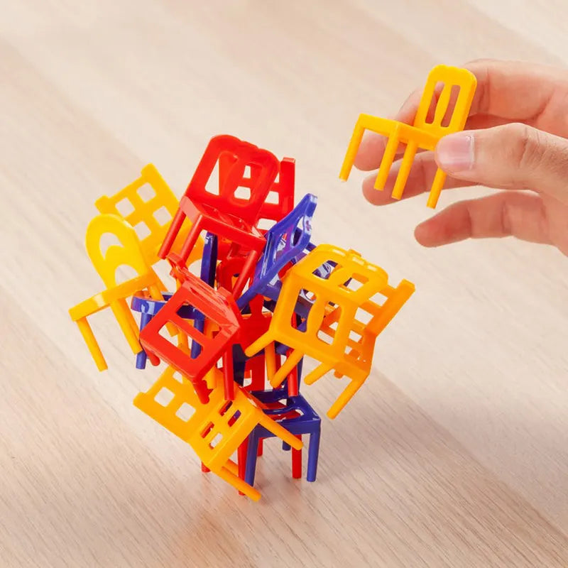 Balancing Chair Stacking Game – 24 Mini Chairs with Instruction Guide for Family Fun & Skill Development