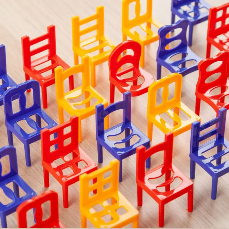 Balancing Chair Stacking Game – 24 Mini Chairs with Instruction Guide for Family Fun & Skill Development
