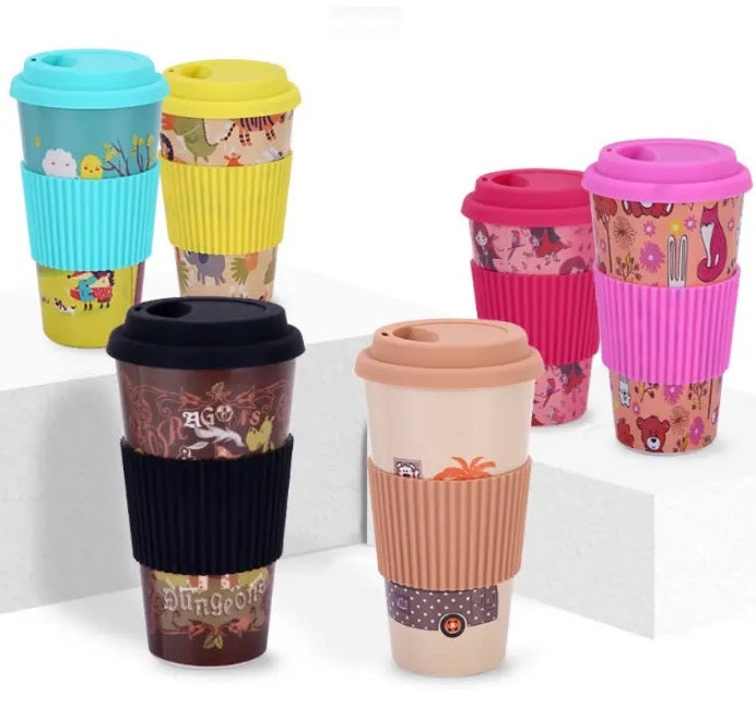 Bamboo Fiber Mug Milk/Juice/Coffee 400 ML with Silicone Lid & Sleeve