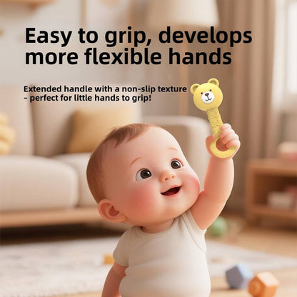 Bear Handle Silicone Teether Rattle - BPA Free Baby Teething Toy (Assorted)