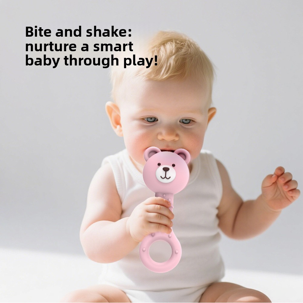 Bear Handle Silicone Teether Rattle - BPA Free Baby Teething Toy (Assorted)