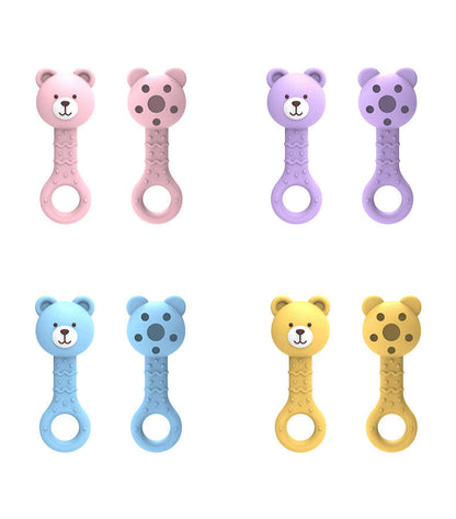 Bear Handle Silicone Teether Rattle - BPA Free Baby Teething Toy (Assorted)