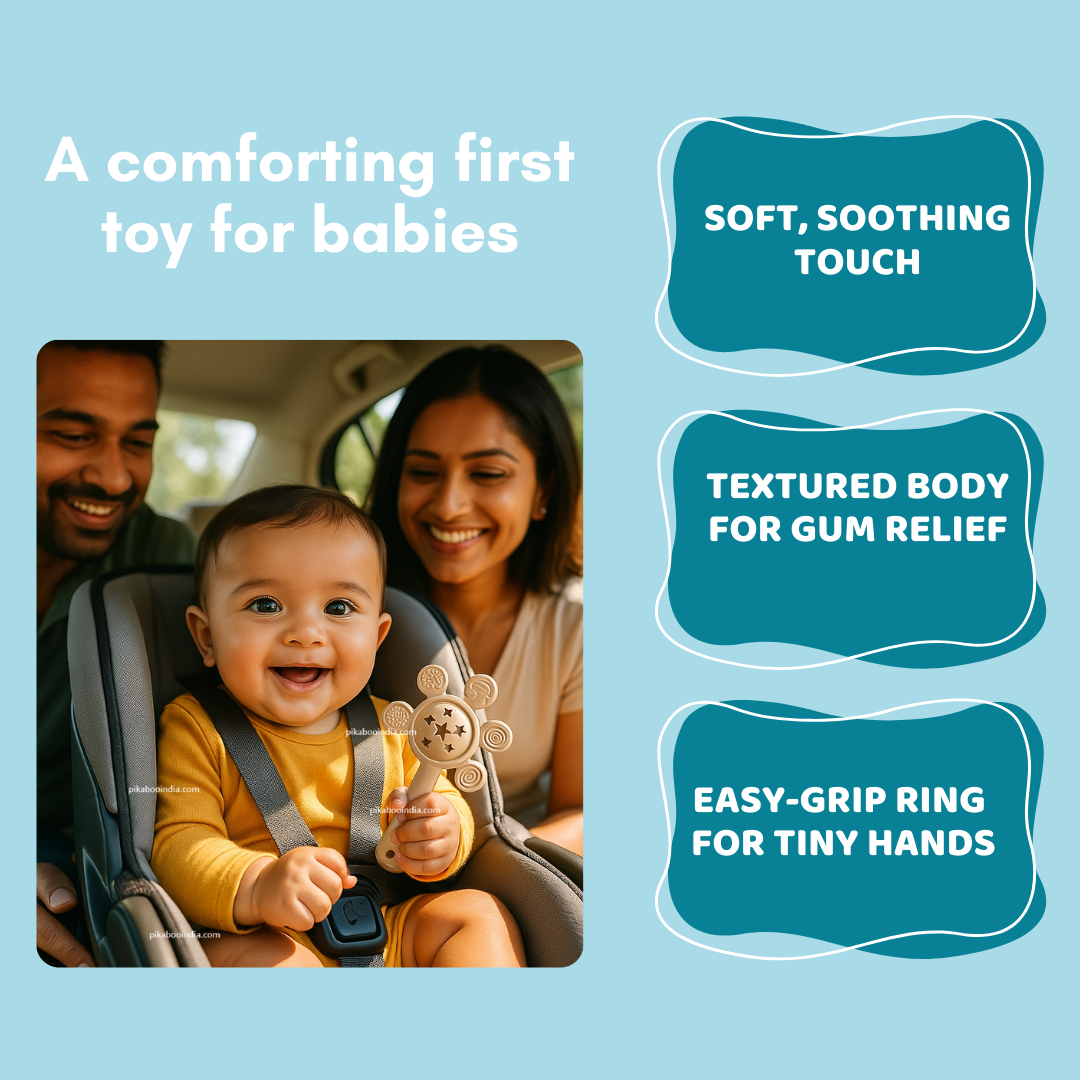 Sun Silicone Teether Rattle Toy – Soft, Safe Teething Relief for Babies 3-12M ( Assorted )