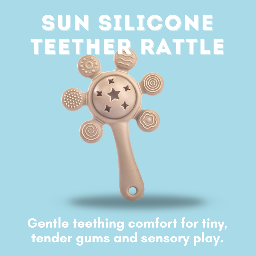 Sun Silicone Teether Rattle Toy – Soft, Safe Teething Relief for Babies 3-12M ( Assorted )