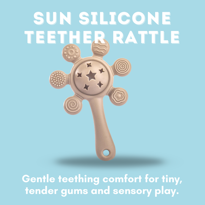 Sun Silicone Teether Rattle Toy – Soft, Safe Teething Relief for Babies 3-12M ( Assorted )