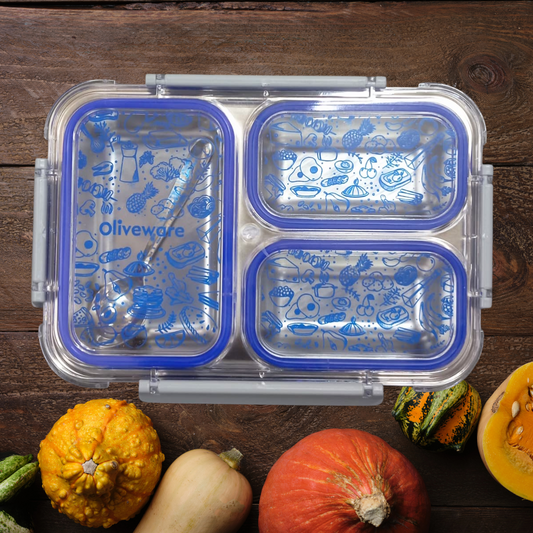 Buy 1 Get 1 Blue Bento Master 3 Insulated Steel Lunch Box  3 Compartments & Spoon Leakproof