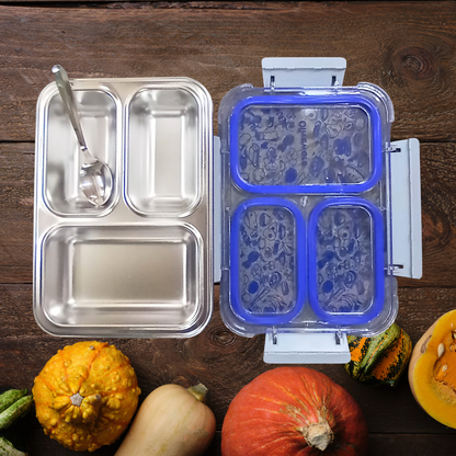 Buy 1 Get 1 Blue Bento Master 3 Insulated Steel Lunch Box  3 Compartments & Spoon Leakproof