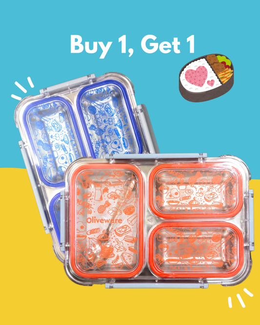 Buy 1 Get 1 Blue Bento Master 3 Insulated Steel Lunch Box  3 Compartments & Spoon Leakproof