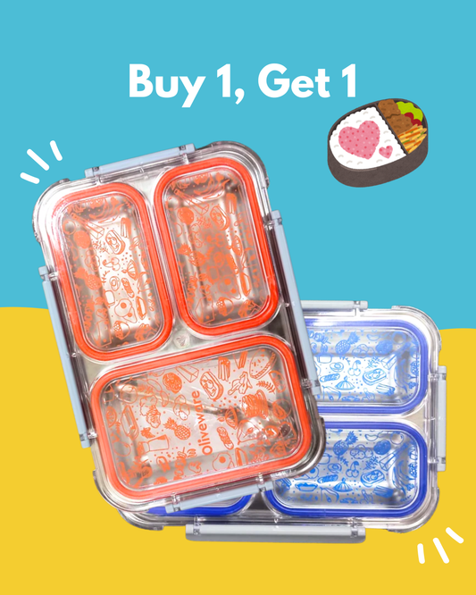 Buy 1 Get 1 Orange Bento Master 3 Insulated Steel Lunch Box  3 Compartments & Spoon Leakproof