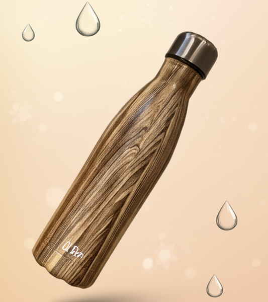 Wooden-Style Thermal Water Bottle – 500ml Leakproof Stainless Steel Hot & Cold Flask