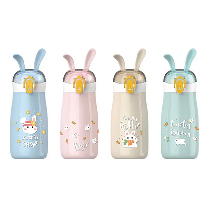 BunnySip Kids Water Bottle 300 ml – Cute Rabbit Ear Straw Sipper, Leakproof, BPA-Free, Insulated Stainless Steel Flask for School & Travel