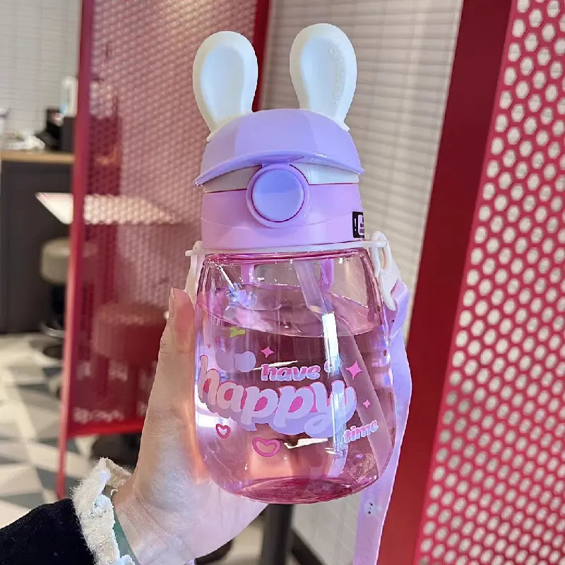 Bunny Kids Water Bottle | BPA-Free Spill-Proof Sipper with Straw & Flip Lid for School & Travel