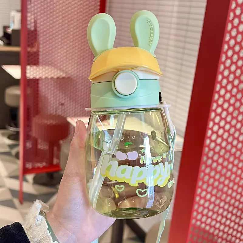 Bunny Kids Water Bottle | BPA-Free Spill-Proof Sipper with Straw & Flip Lid for School & Travel