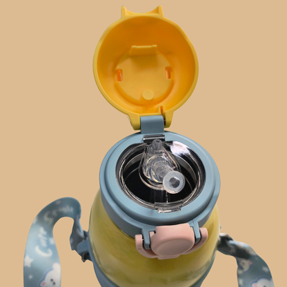 Cartoon Steel Kids Water Bottle – Insulated Thermos with Strap for School Use