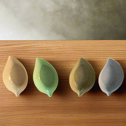 Ceramic Leaf Saucer Set – 4 Mini Bowls for Sushi, Ketchup, Chutney & Condiments