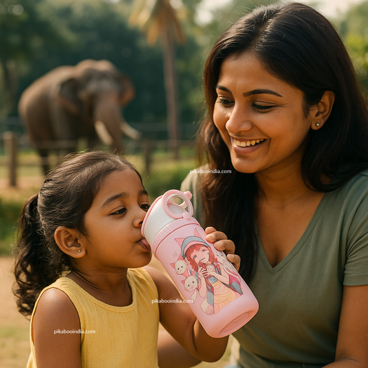 Pink Cartoon Thermos Water Bottle – 550ml Insulated Stainless Steel with Temp Display