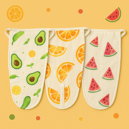 Set of 3 Organic Muslin Padded Nappies - Fruit-Themed, Soft, and Gentle for Your Baby's Comfort