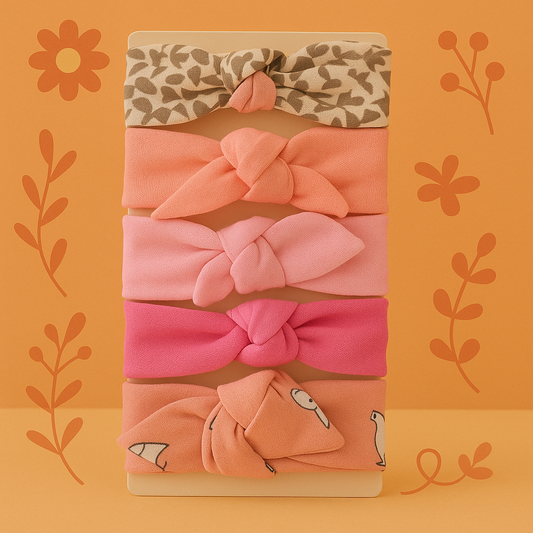 Set of 5 Organic Baby Headbands ( Design-3 ) - Soft, Stretchy, and Gentle for Delicate Skin