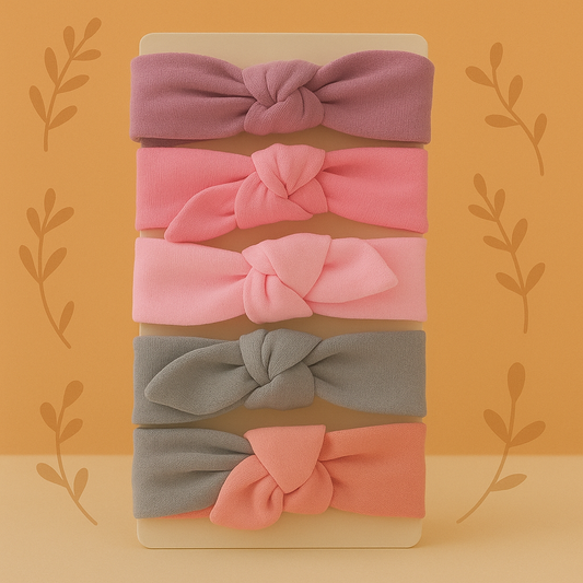 Set of 5 Organic Baby Headbands ( Design-2 ) - Soft, Stretchy, and Gentle for Delicate Skin
