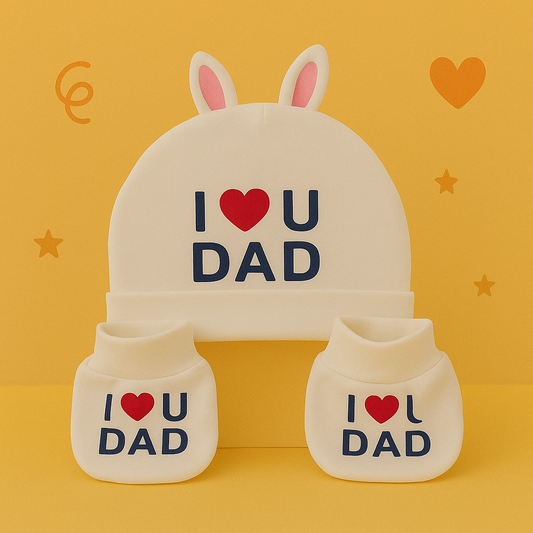 Charming  I Love You Dad White Set - Printed Mittens, Booties & Cap for Your Precious Little One