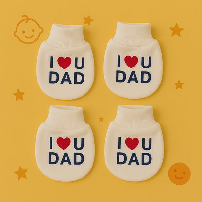 Charming  I Love You Dad White Set - Printed Mittens, Booties & Cap for Your Precious Little One
