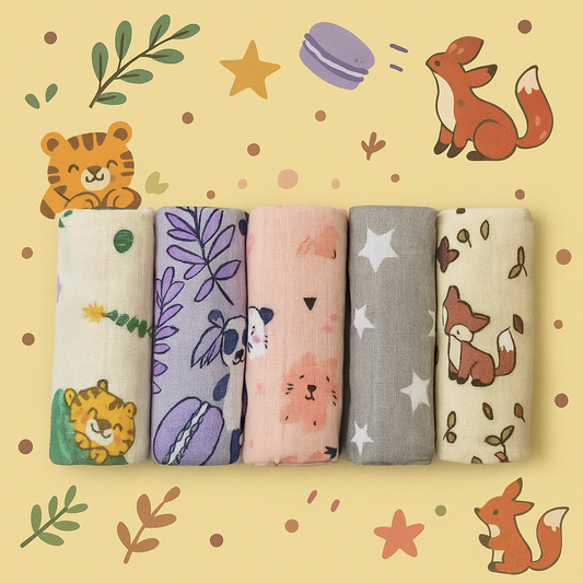 Set of 5 Organic Muslin Washcloths | 4-Layer Design-3 – Ultra-Soft, Gentle & Highly Absorbent for Baby’s Delicate Skin