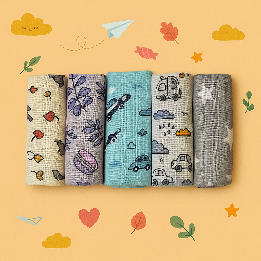 Set of 5 Organic Muslin Washcloths | 4-Layer Design-2 – Ultra-Soft, Gentle & Highly Absorbent for Babies
