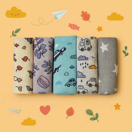 Set of 5 Organic Muslin Washcloths | 4-Layer Design-2 – Ultra-Soft, Gentle & Highly Absorbent for Babies