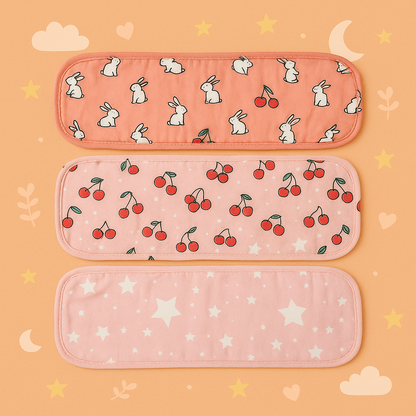 Organic Muslin Burp Cloth Set of 3 | Cherry, Rabbit & Star Designs – Ultra-Soft, Absorbent & Gentle for Baby’s Delicate Skin