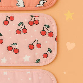 Organic Muslin Burp Cloth Set of 3 | Cherry, Rabbit & Star Designs – Ultra-Soft, Absorbent & Gentle for Baby’s Delicate Skin