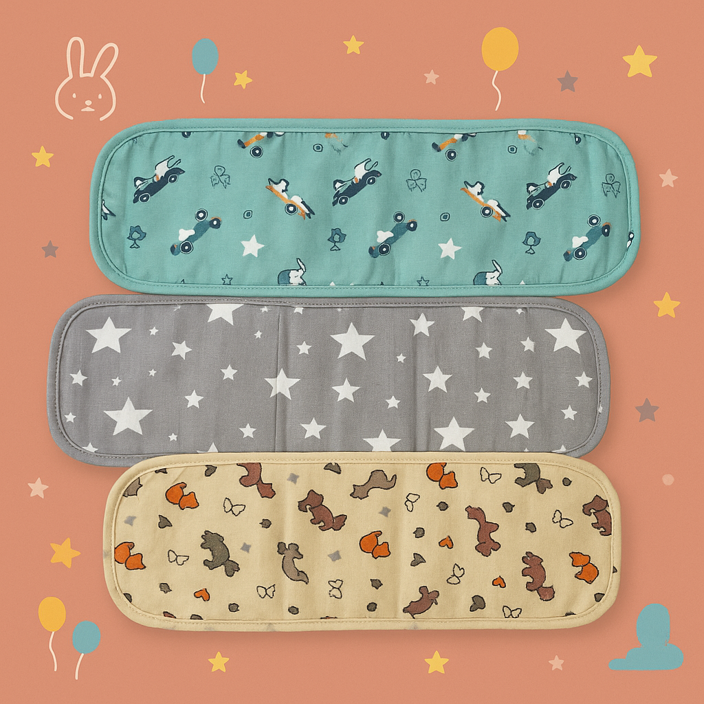 Organic Muslin Burp Cloth Set of 3 | Star, Riding Bunny & Squirrel Designs – Soft, Gentle & Absorbent for Baby’s Delicate Skin