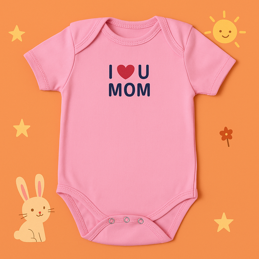 Organic Baby Bodysuit | I Love Mom & Dad Design – Ultra-Soft Pink Cotton for Delicate Newborn Skin