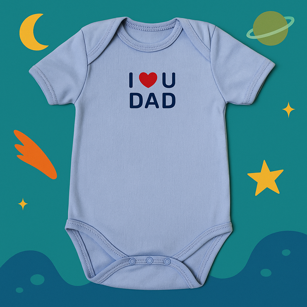 Organic Baby Bodysuit | I Love Mom & Dad Design – Ultra-Soft Blue Cotton for Delicate Newborn Skin