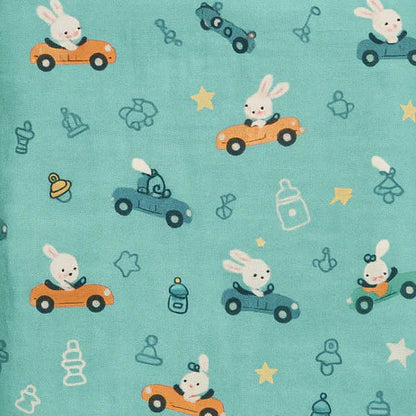 Bunny Joyride | Soft Muslin Hooded Baby Wrapper – Cute Bunny in a Car Design for Cozy Snuggles