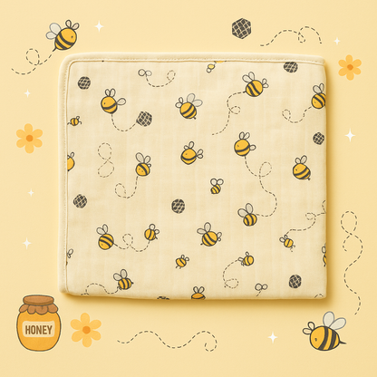 Buzzing Adventure | Soft Muslin Hooded Baby Wrapper – Cute Bee Design for Cozy Comfort