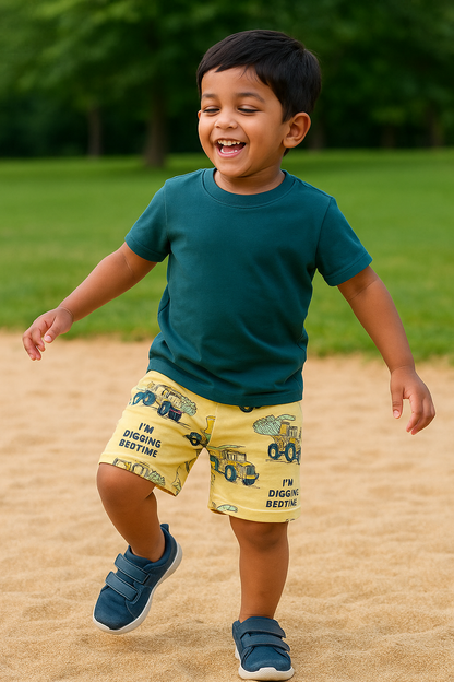 Yellow Construction Shorts – Soft Summer Wear for Boys