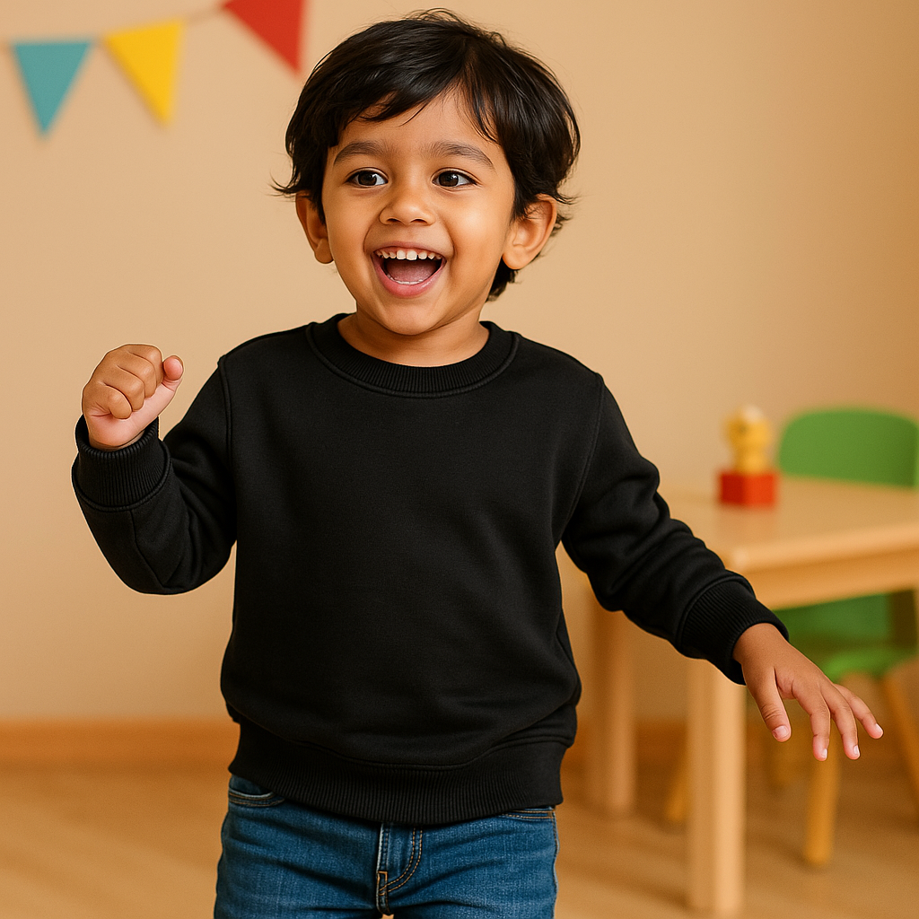 Black Stylish Sweatshirt for Kids (3–4 Years) | Comfy Unisex Winter Wear