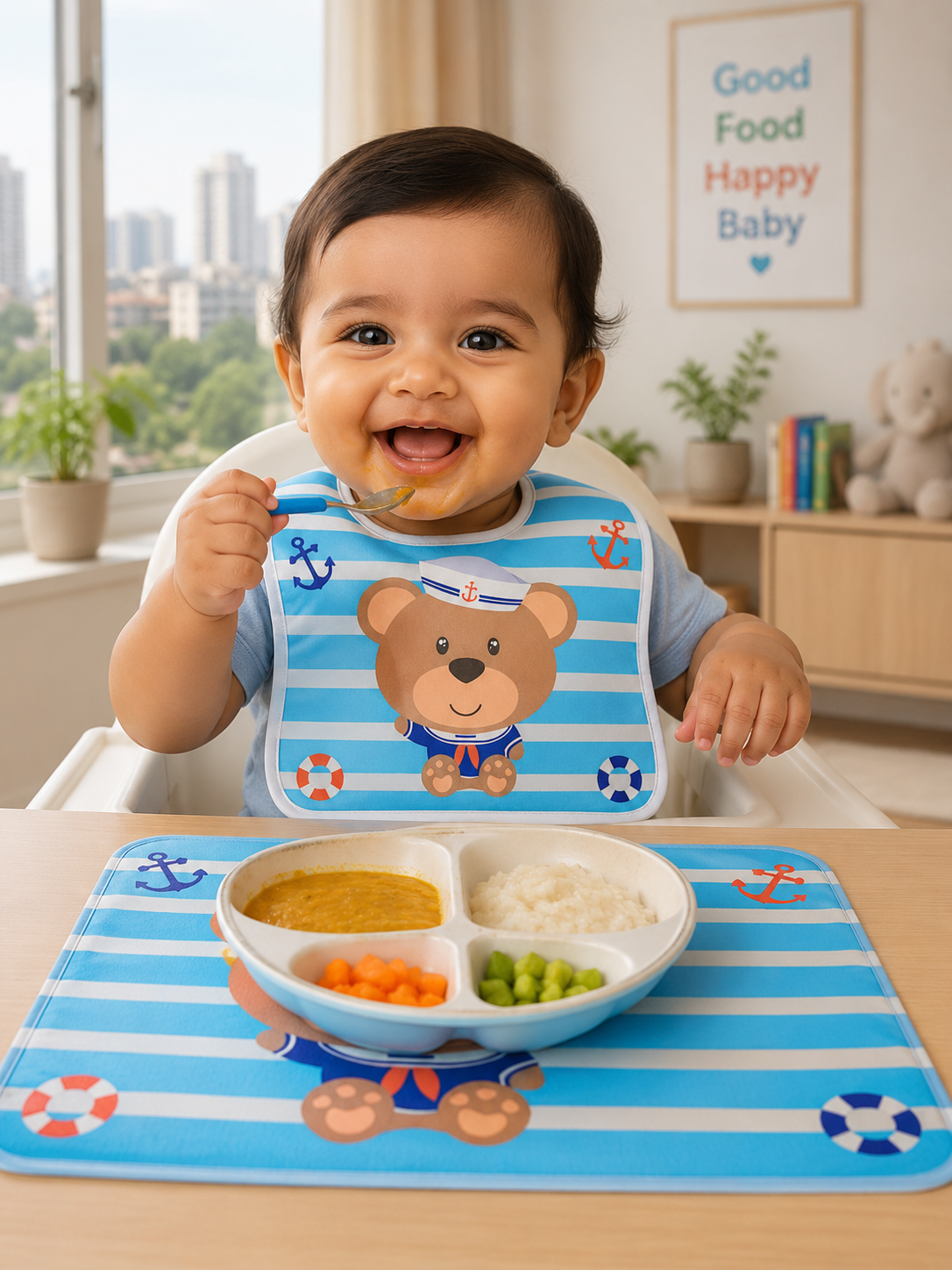 PiK A BOO Portable Bib Mat Set with Pocket – Waterproof Feeding Mat for Infants & Toddlers