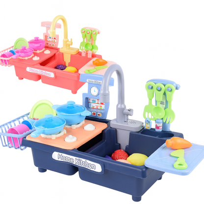Water Running Tap And Cook Platform Pretend Play Dishwashing Toy Kids Toddler