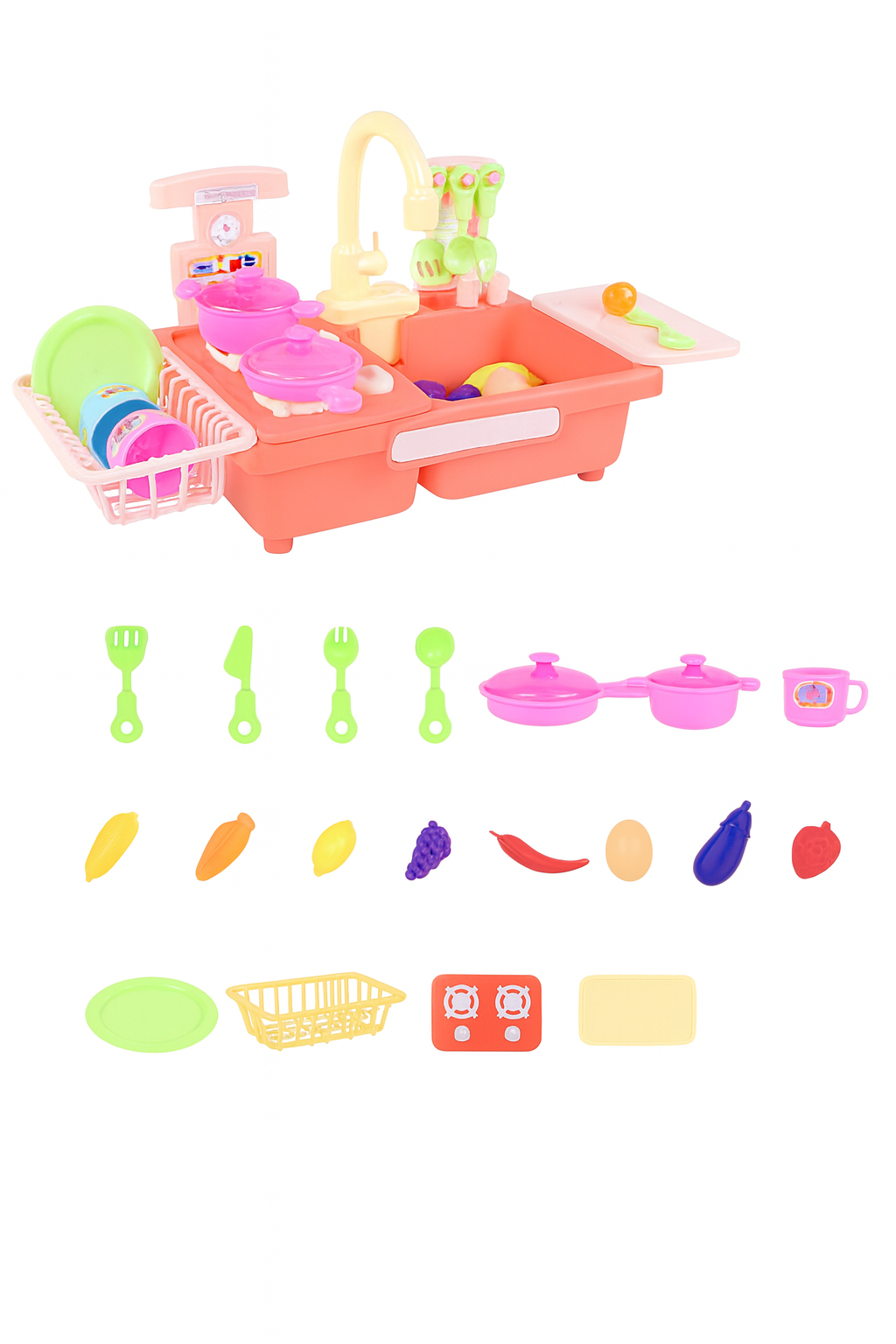 Water Running Tap And Cook Platform Pretend Play Dishwashing Toy Kids Toddler