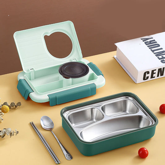 Cherry Green Bento Lunch Box | 3-Grid + Dibbi 800+150ml Leak-Proof