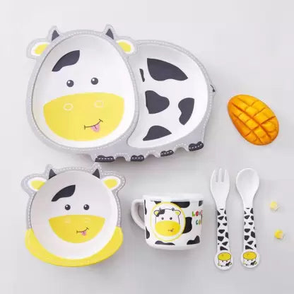 Cow Shape Children Snack Set Tableware Baby Self-Feeding Plate Bamboo Fiber Meal