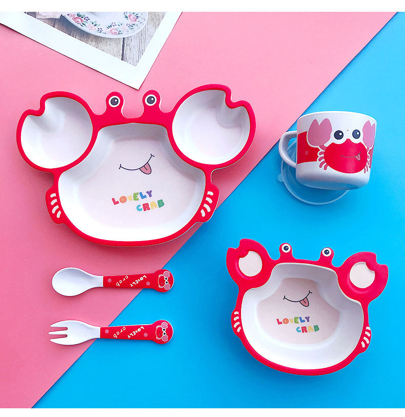Crab Bamboo Tableware Set | Self-Feeding Snack Plate