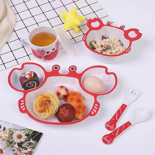 Crab Bamboo Tableware Set | Self-Feeding Snack Plate