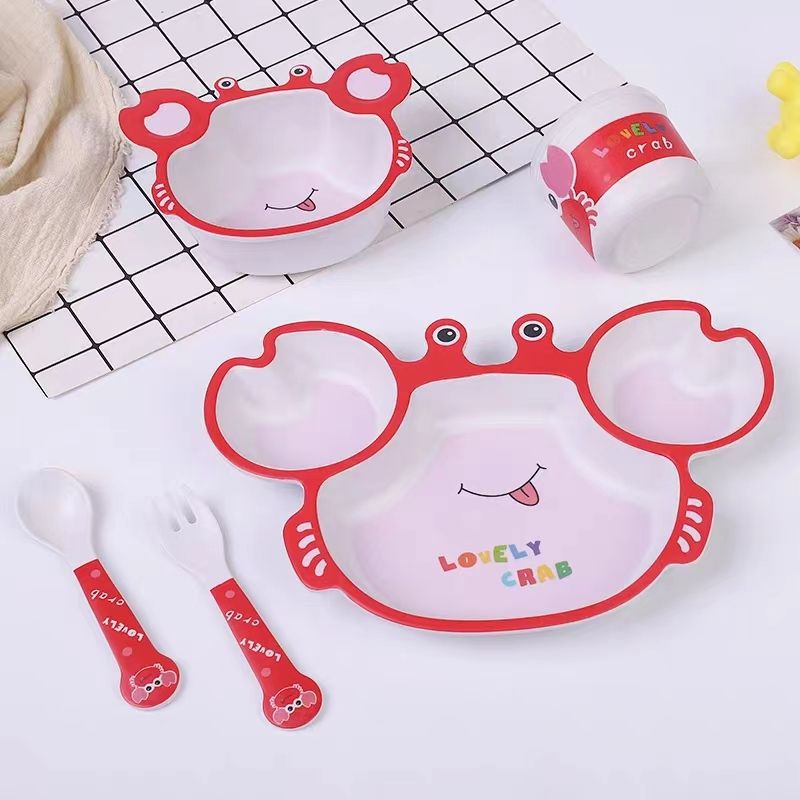 Crab Bamboo Tableware Set | Self-Feeding Snack Plate