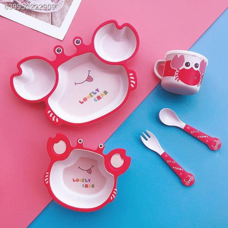 Crab Shape Children Snack Set Tableware Baby Self-Feeding Plate Bamboo Fiber Meal