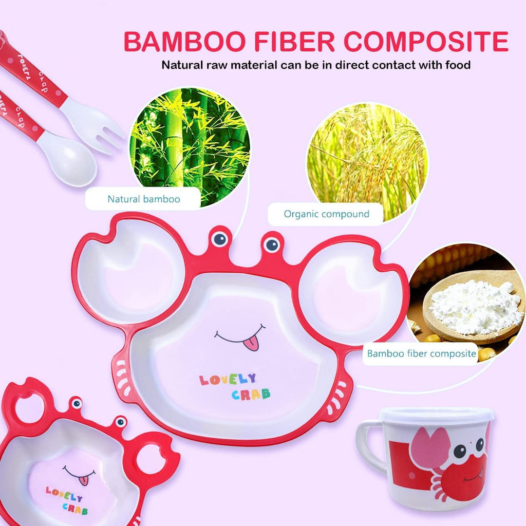 Crab Shape Children Snack Set Tableware Baby Self-Feeding Plate Bamboo Fiber Meal
