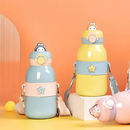 Set of colorful water bottles with straps 