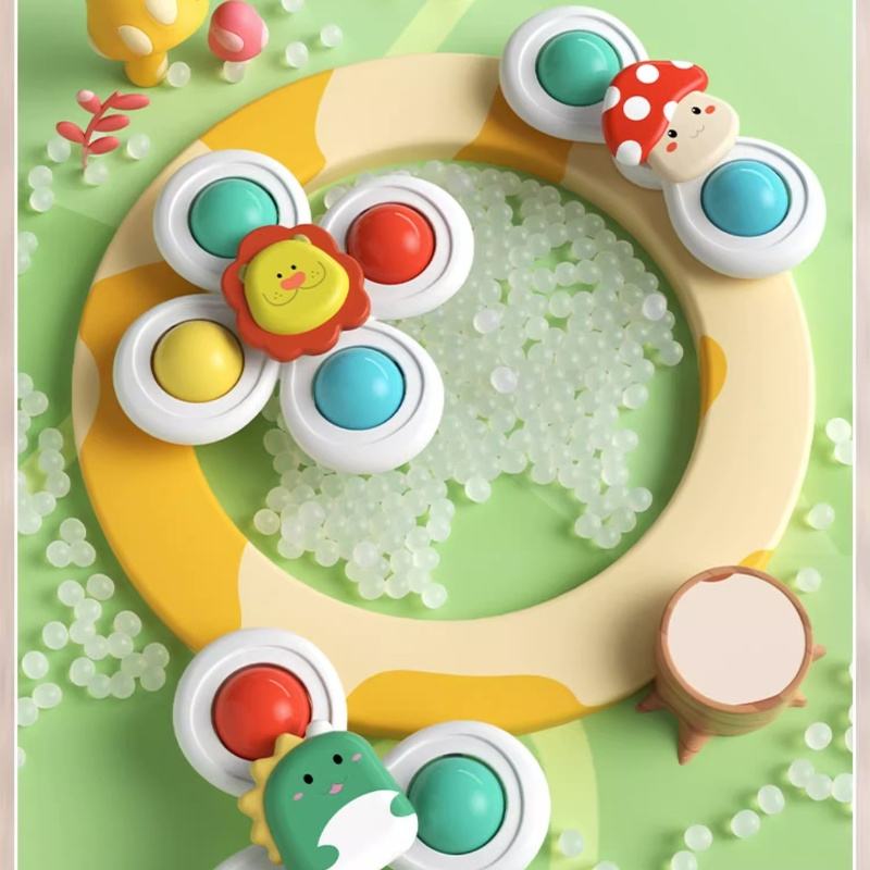 Cute Animal-Themed Spinner Rattles – Suction Cup Bath Toys for Babies and Toddlers