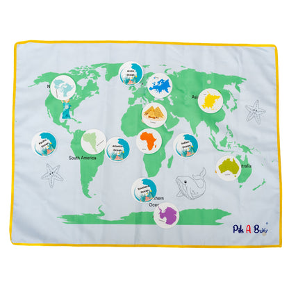 PiK-A-BOO Continents & Oceans Cloth Activity Mat for Children – Discover, Learn, Play & Spark Joy (2.2 x 2.10 ft)